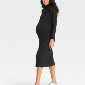 The nines by hatch black ribbed long sleeve mock neck midi dress size medium